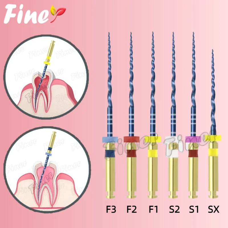 

Finer 6Pcs Dental Blue Rotary Heat Activated Endodontic Files 25mm SX-F3 Root Canal Files Engine Dentistry Root Canal Material