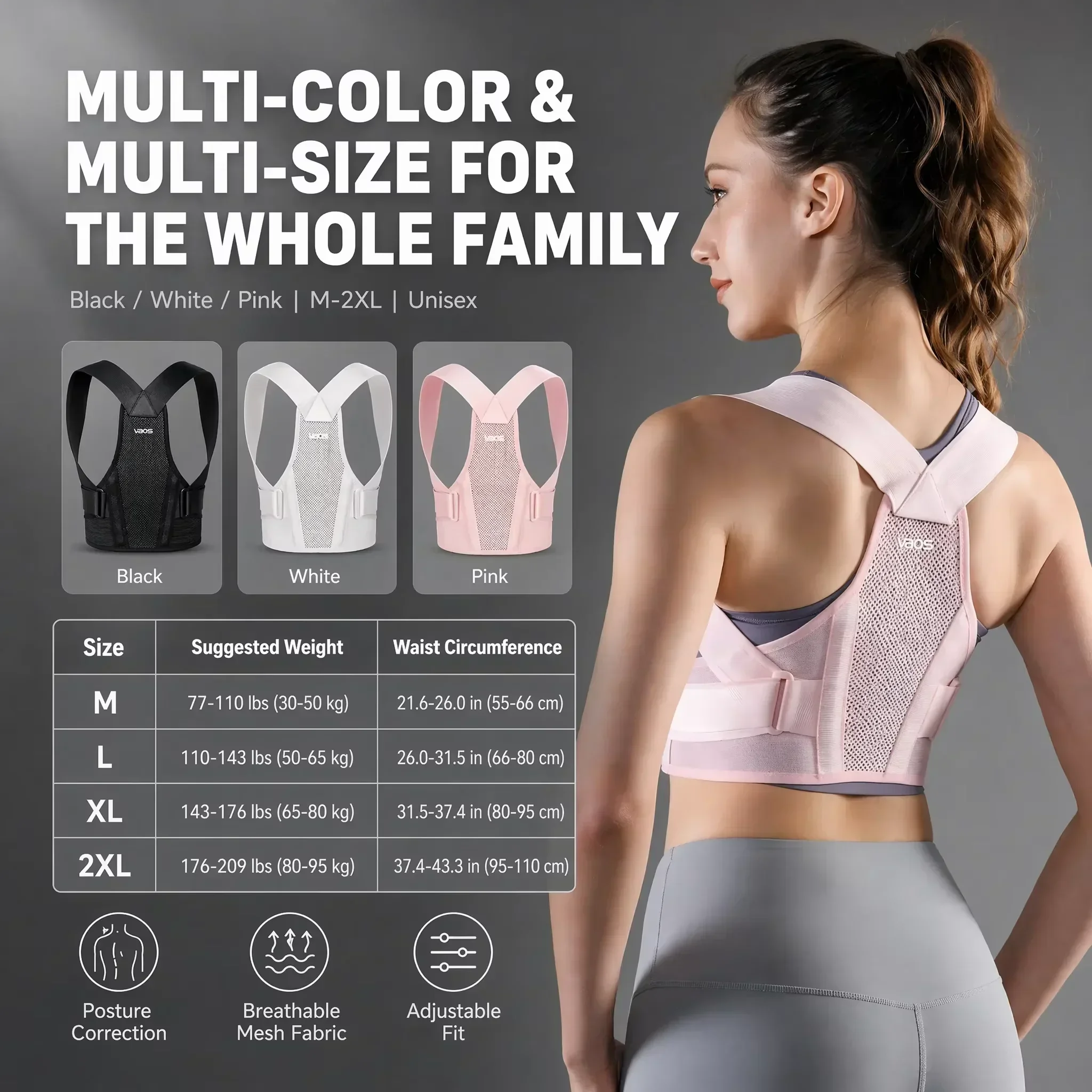 VBOSI Adjustable Posture Corrector Breathable Mesh Back Shoulder Support Belt for Men Women Invisible Hunchback Correction Strai - view 6