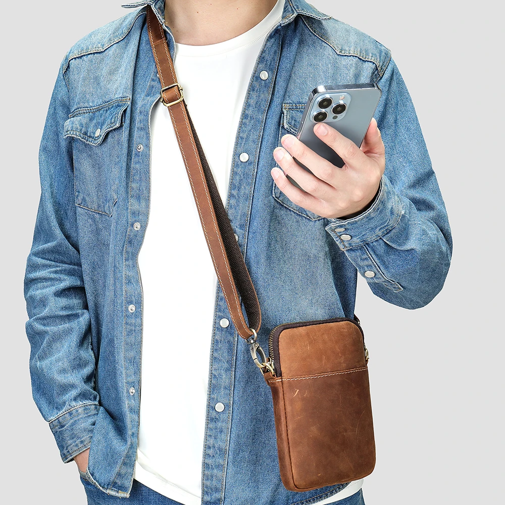 Westal Gek Paard Lederen Crossbody Tassen Mannen Echt Lederen Schoudertassen Kleine Telefoon Tas Mannen Designer Mini Tassen Nieuwe 2023