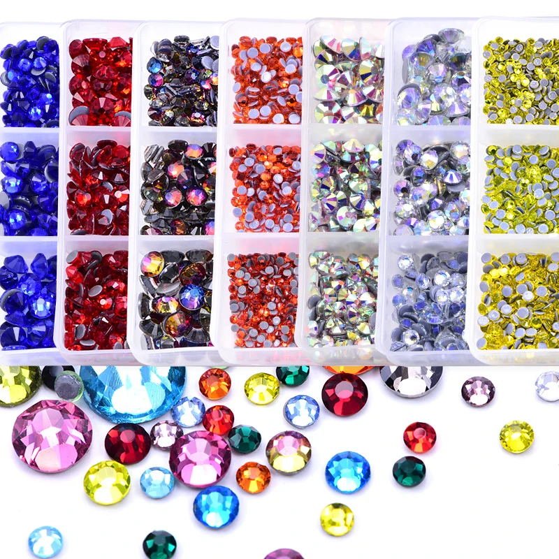 Mix 6 Sizes 1200pcs/Box Better DMC стразы HotFix Rhinestones Crystal Glass Strass Glue on Hot Fix Rhinestone DIY F0214