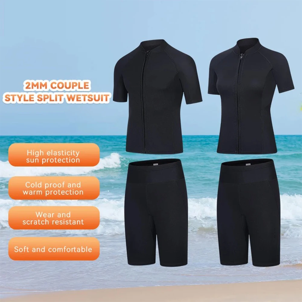 Shorty Wetsuit Split Wetsuit Neoprene Tops Short Sleeve Jacket Front Zipper Shirt 3 Layers Fabrics for Water Aerobics Diving