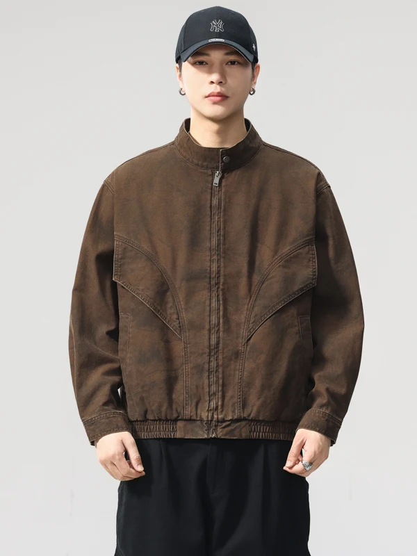 

American Retro Barn High Densi Pure Cotton Heavyweight Motorcycle Stand Collar Jaet Men's Loose Workwear Coat Autumn 2025