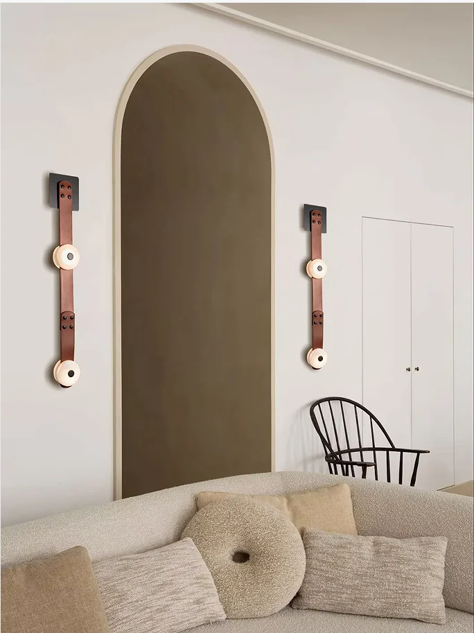 Modern Designer Leather Belt & Real Marble Chandelier  LED Long Staircase Pendant Light Nordic Creative Hanging Lam