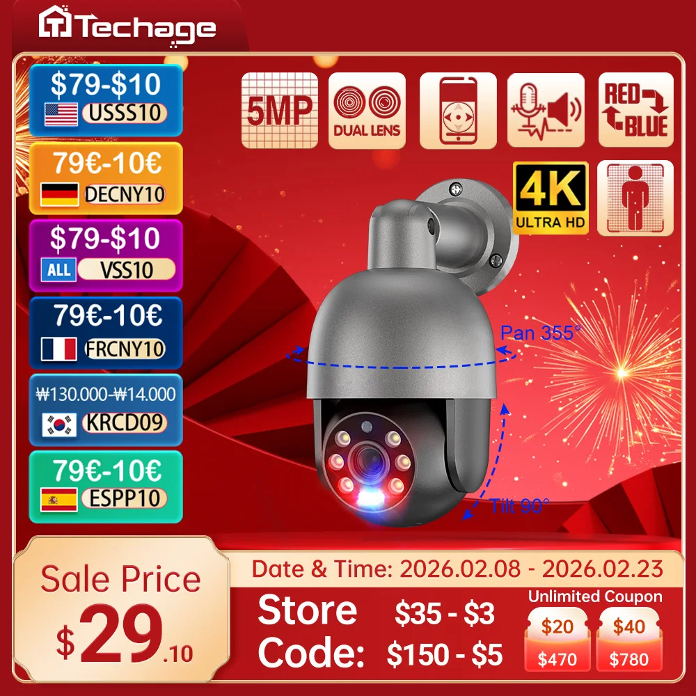 

Techage UHD 4K 8MP 4MP 5MP IP Camera Red-Blue Light Alert Human Detection POE Security Protection Video Surveillance Camera
