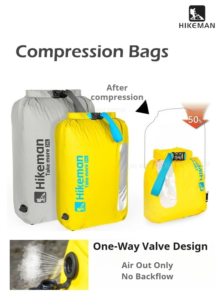 

HIKEMAN Vacuum Compression Bag with One-Way Valve Pump-Free Swimming Waterproof Roll-Up Dry Bag for Kayaking Fishing Rafting
