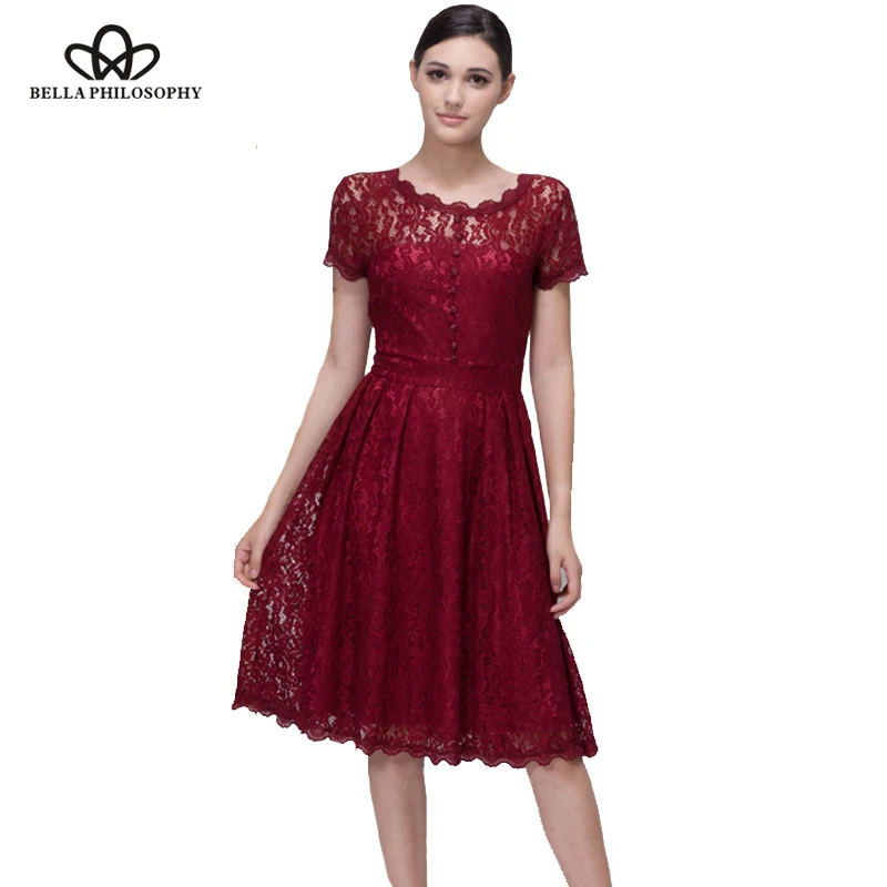 Bella Filosofie Vrouwen Zomer Elegante Korte Mouw Kant Skater Jurk Feestjurk Vrouwelijke Vestidos Shirt