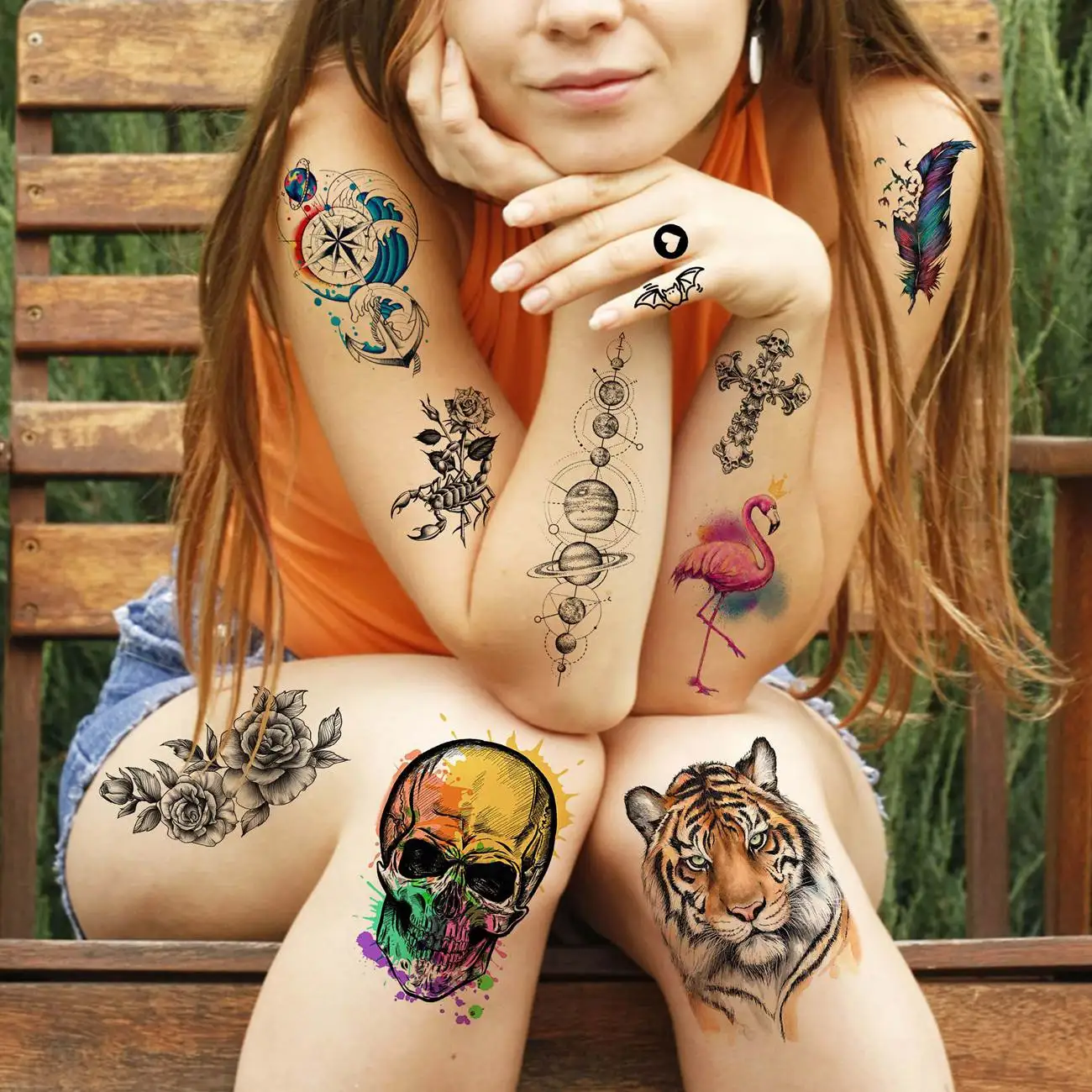 31 Sheets Colorful Tiger Lion Owl Temporary Tattoos For Men Women Realistic Tattoo Sticker DIY Skeleton Flower Fake Tatoos Kits