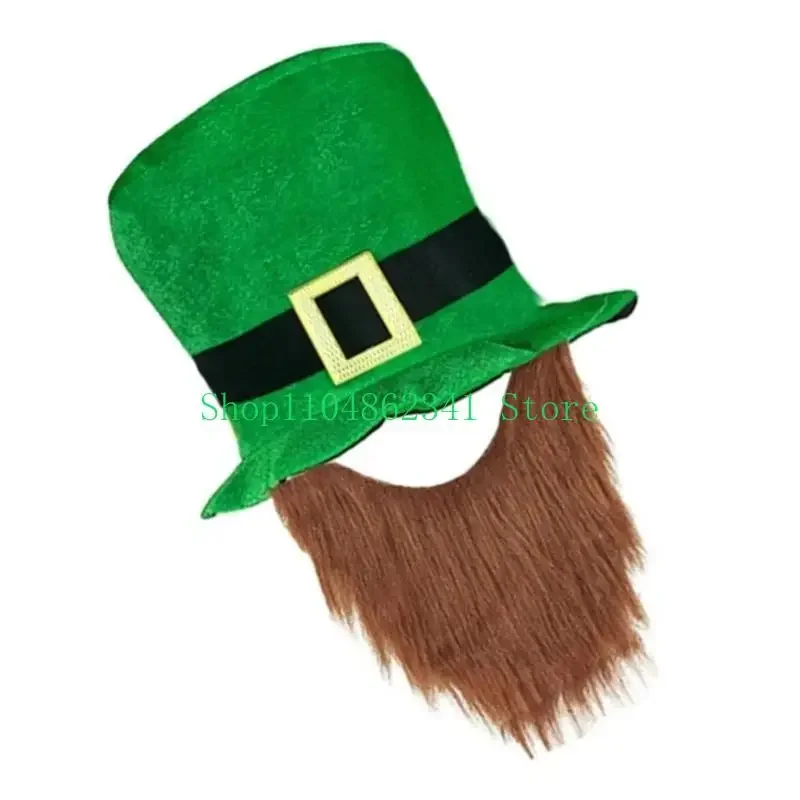 652F St Patrick Day Beard Cap Festival Decoration Cowboy Hat Irish National Day Hat