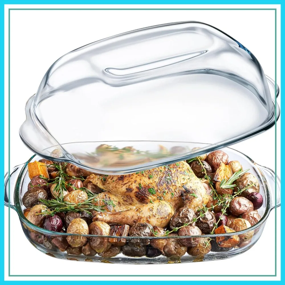 

8 Quart Glass Baking Dish with High Lid, Oven & Microwave Safe Borosilicate Cookware