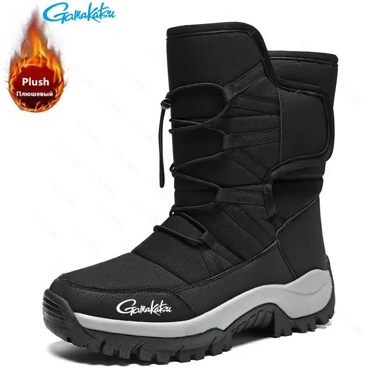 Gamakatsu Men's Fishing Winter Shoes Waterproof Boots Warm Plush Couple Snow Boots Outdoor Non-slip Hiking Work Ankle Boots