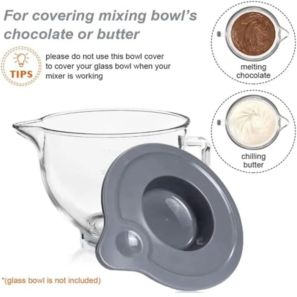 Cubierta de tazón mezclador para batidora de pie con cabezal inclinable KitchenAid K5GB 5QT, accesorios para mezclador de tazón de vidrio, cubierta de cuenco reutilizable, protector contra salpicaduras