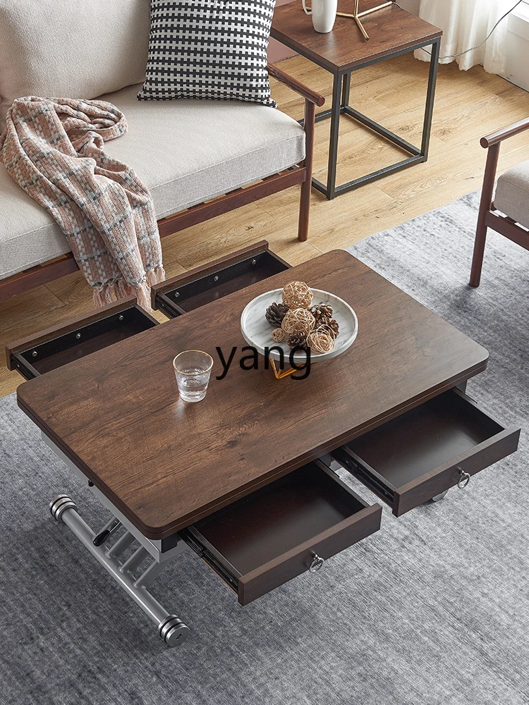 Yjq Liftable Meal Table Coffee Table Integrated Home Restaurant Foldable Dual-Purpose Expanded