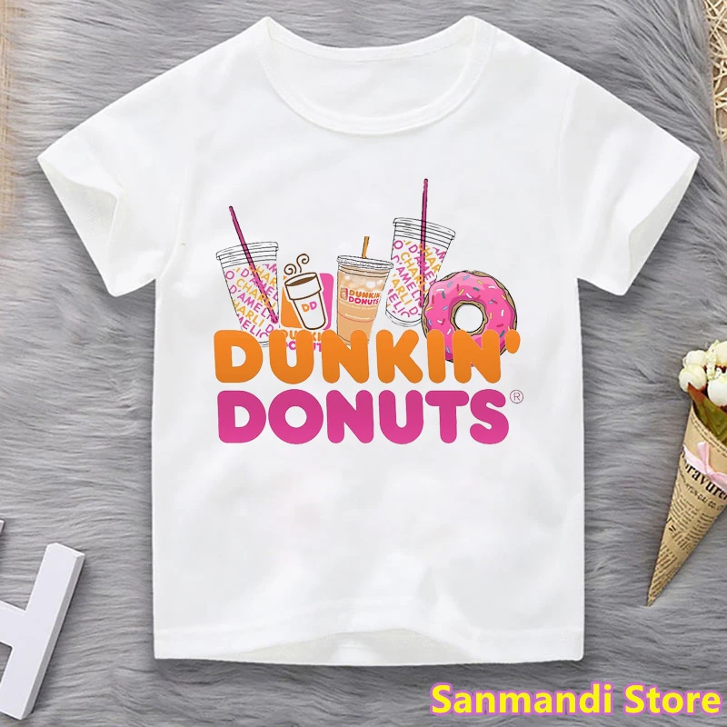 

New Funny Kids Clothes Charli Damelio Coffee Graphic Print Tshirt Tops for Girls Donuts T Shirt Kawaii Children Clothing