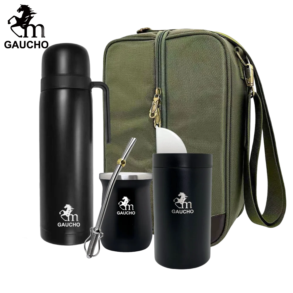 1 juego/lote de juegos de té Yerba Mate es conveniente para cargar termos de acero inoxidable y copas de calabaza y paja de Bombilla y lata de té para acampar