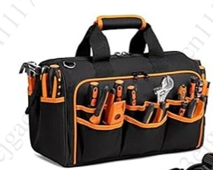 17'' Large Capacity Portable Tool Kit 46 Pockets with Shoulder Strap Heavy Duty Tool Organizer Wear-resistant Waterproof Toolkit
