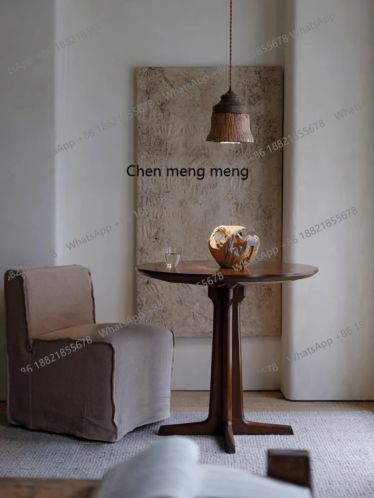 

Solid wood round dining table, home living room, coffee table, balcony table, Japanese wabi-sabi style furniture