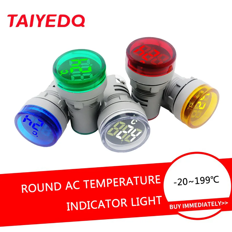 Round AC Temperature Indicator Light -20~199 ° C Mini LED Digital Thermometer AD101-22TM