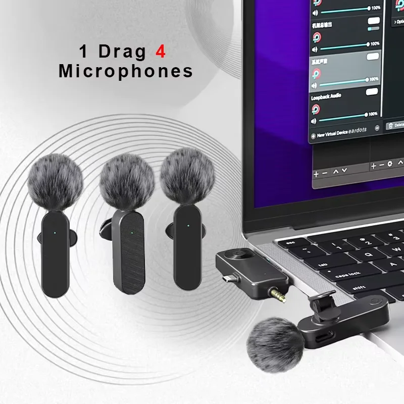 Microfone, um microfone adequado para gravação de vídeos em telefones celulares, streaming ao vivo para reuniões on-line e pode usar até 4