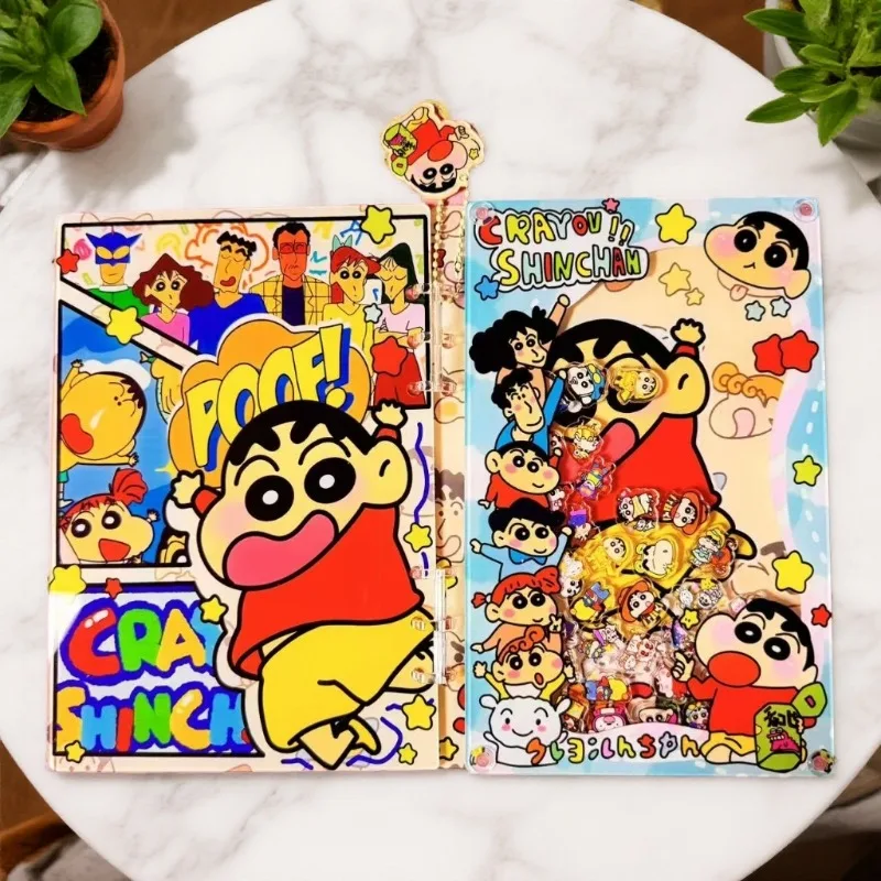 Acrylic Shake Book A5 A7 Rustle Crayon Shin-chan Cartoon Sketch Diary Handbook Student Stationery Friends Sticker Kawaii Gift view 5
