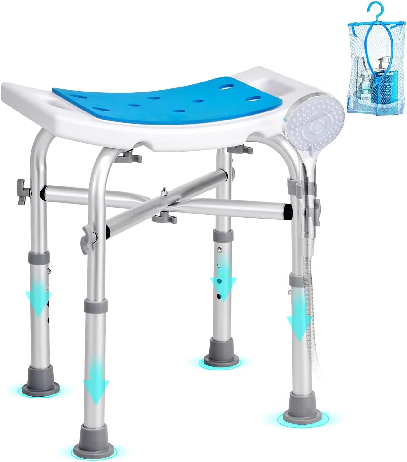 

Shower Chair for Inside Shower, Adjustable Height Shower Stool with Crossbar Support, Shower Seat for Shower Tub, Non-Slip Bench