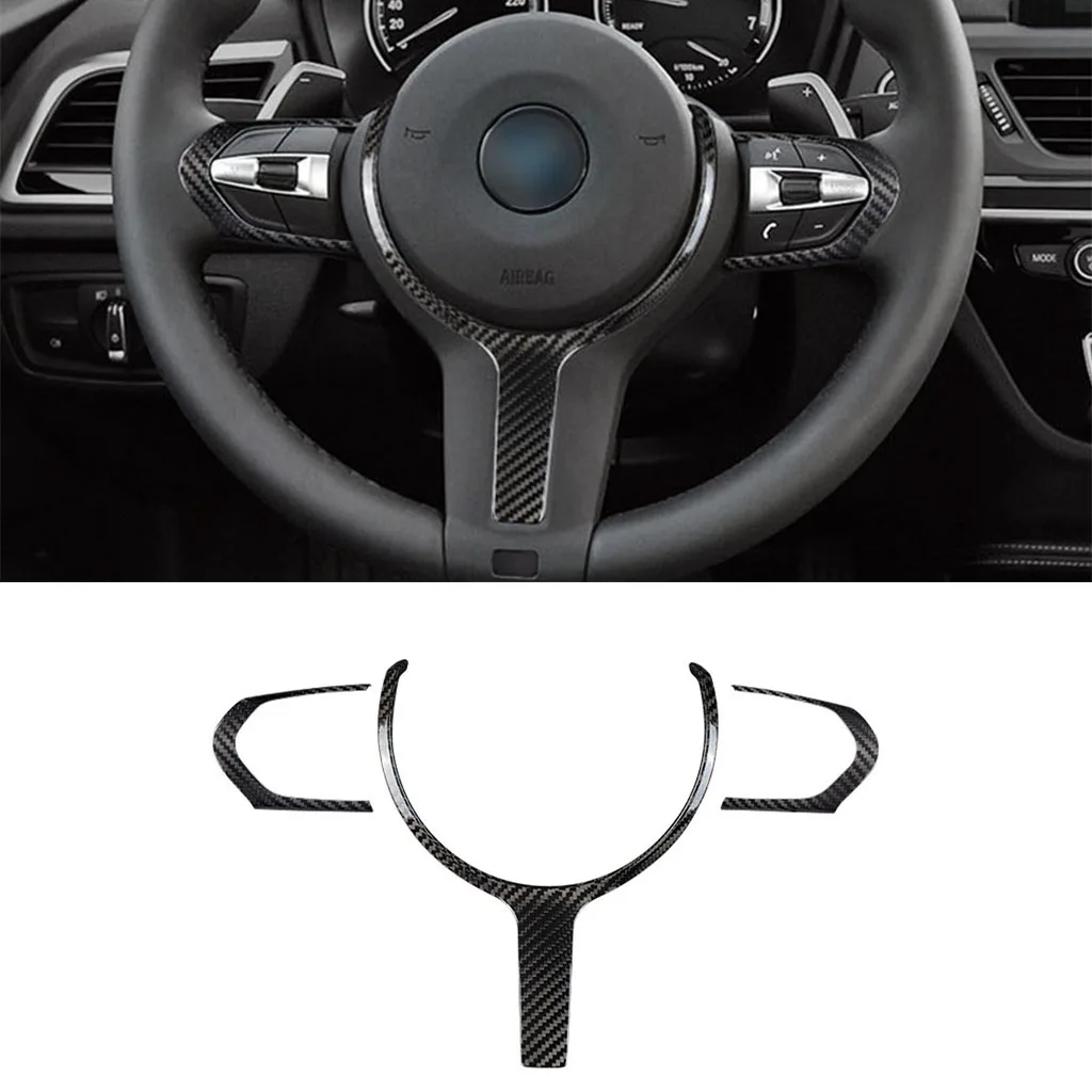 

1 Pcs Real Carbon Fiber Steering Wheel Trim Cover Sticker For BMW 1/3-Series 118i 120i F30 F31 F34 F35 2018 2019 2020