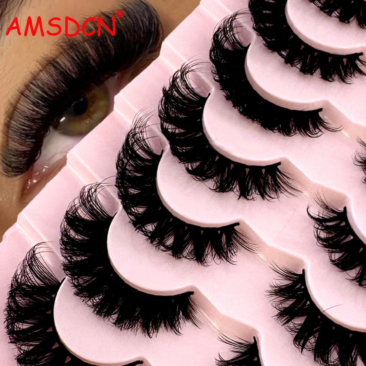 AMSDCN 7 pairs of natural fake eyelashes DD curly Russian eyelashes 3D artificial mink eyelashes can be reused fluffy Russian