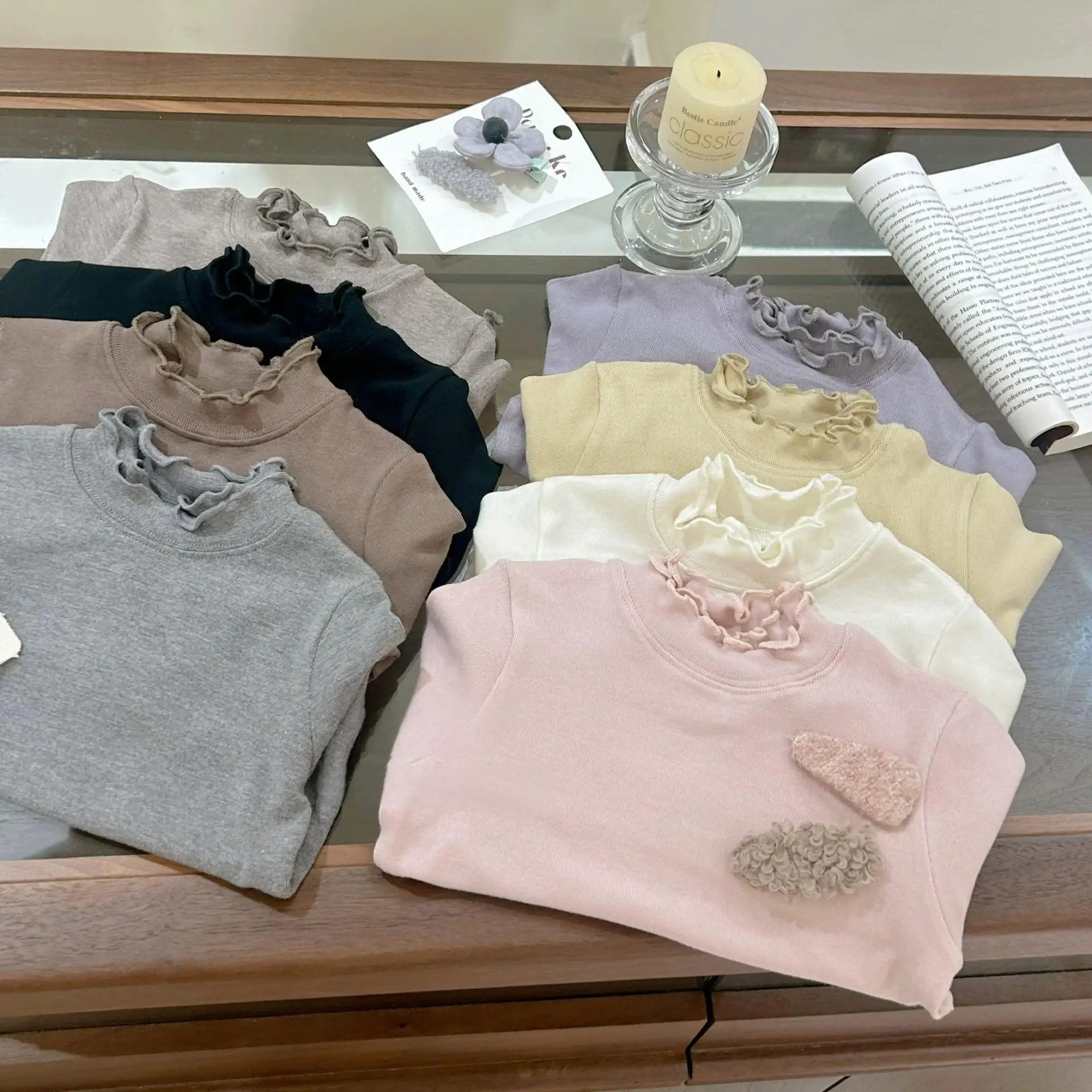 

Tops Base Layer Shirt Grils Children New Autumn Korean Fashionable Long Sleeves T-shirt Lace Turtleneck Top Soft Comfortable