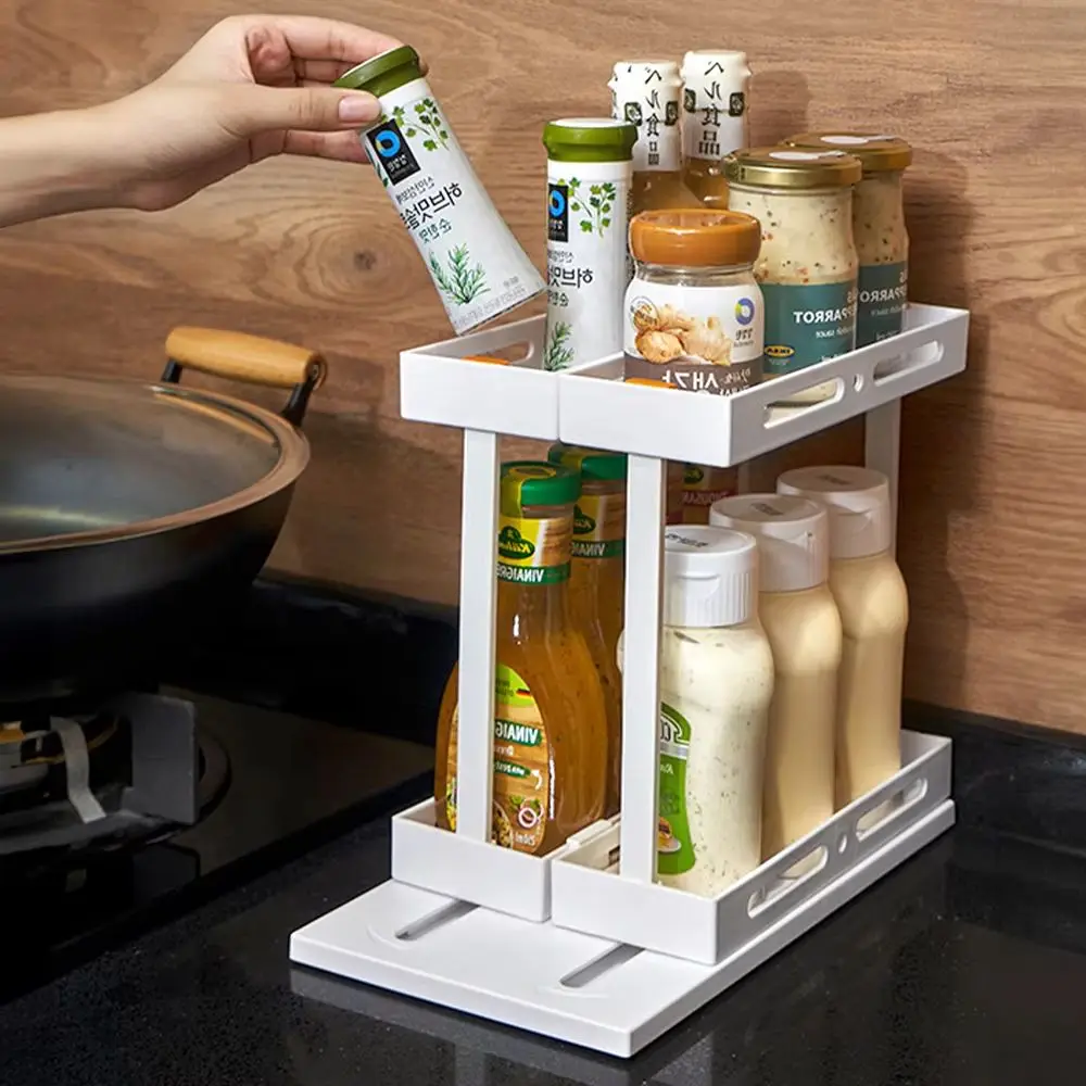 Multifunctional Rotating Storage Rack 2 Tier Pull-out Storage Shelf