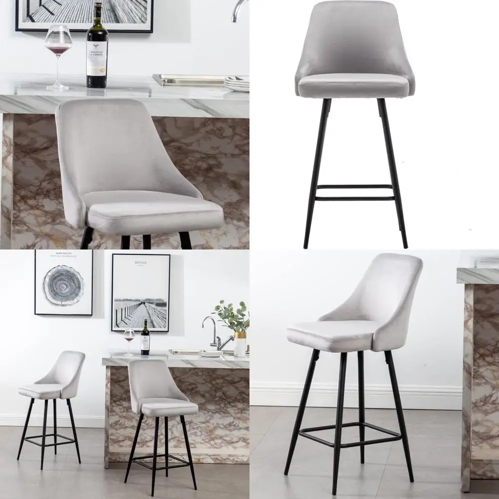 

Upholstered 25 High Velvet Counter Stool, Set of 2, Premium Bar Chairs, Gray