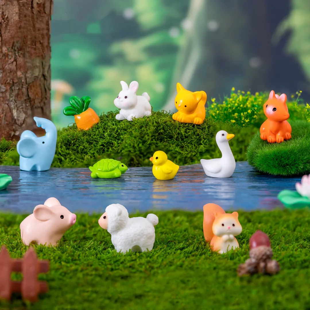 17 Kinds of Cute Animals Decorative Figurines Micro Zoo DIY Miniatures Accessories Mini Ducks DollHouse Fairy Garden Decoration