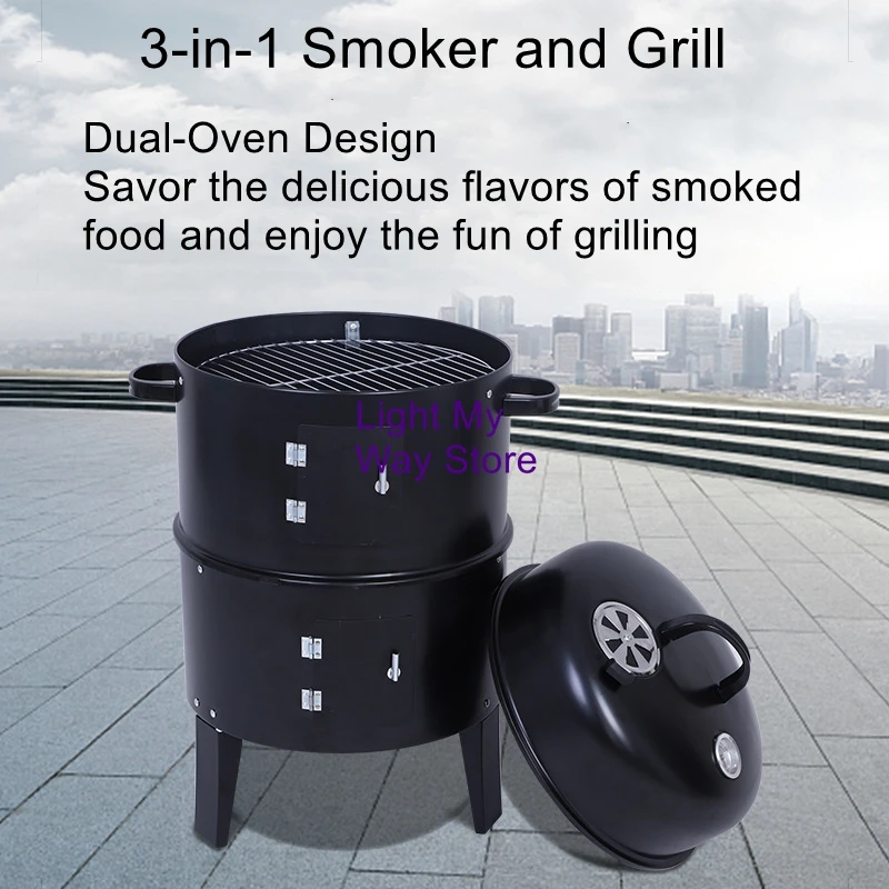 

3-in-1 Barbecue Stove, Round Barbecue Stove, Charcoal Smoker Stove, Somker, Detachable and Stackable for Burning