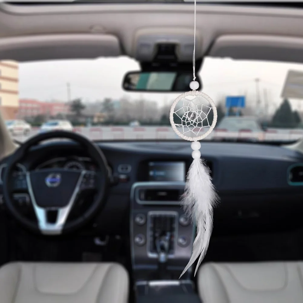 Dream Catcher Car Pendant Lucky Car Ornament Feather Home Dream Catcher Wall Decor Pure White Romantic Car Interior Accessories