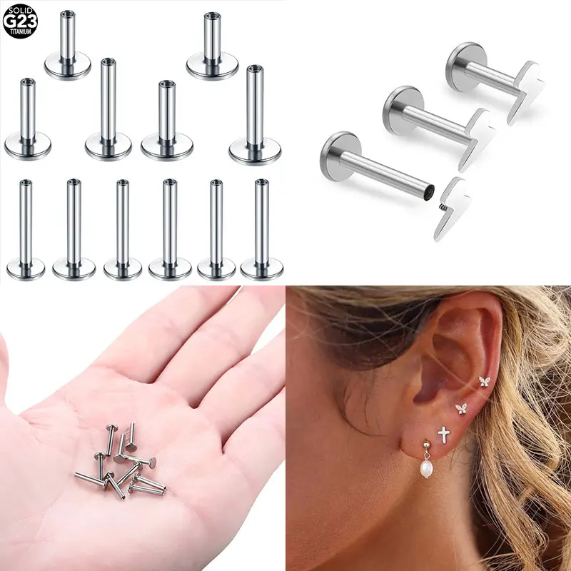 

10PCS G23 Titanium Internally Threaded Piercing Rod Hypoallergenic Studs for Lip Piercing Earring Stud Replacement Accessories