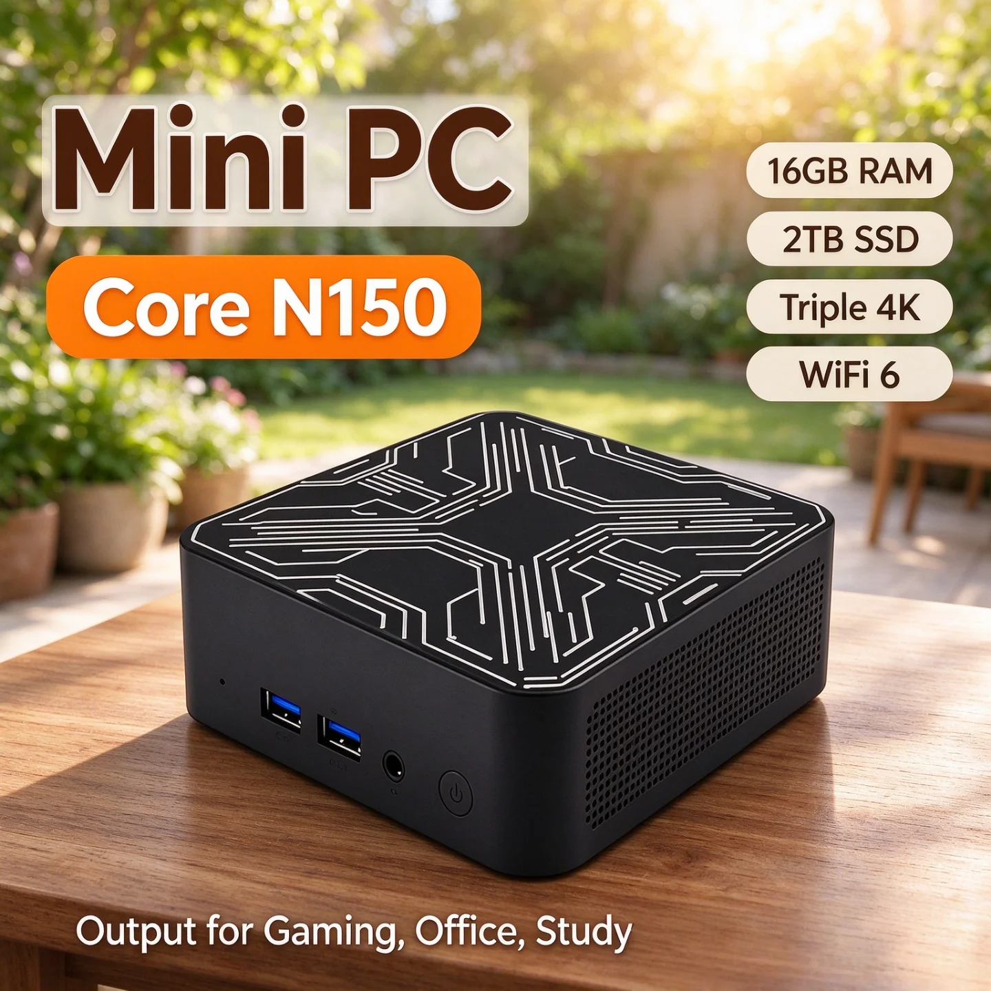 Triple 4K Portable Mini PC Intel Core N150 2026 16GB M.2 NVMe SSD WiFi6 Silent Cooling Efficient Office Home Desktop Computer