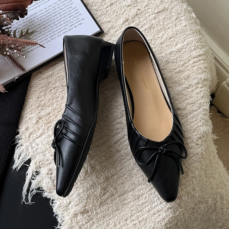

New 2025 Fashion Pointed Toe Women Flats with Shoes Soft Butterfly-Knot Female Slip on Footwear Shallow Ladies Flats Shoes