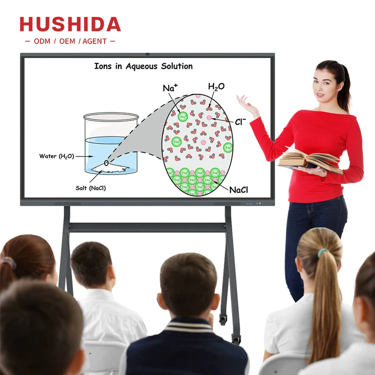 Multi Touch Screen Anti Glare Mobile Stand Newline Oem 4k Android 55 65 75 Inches Interactive Flat Panel