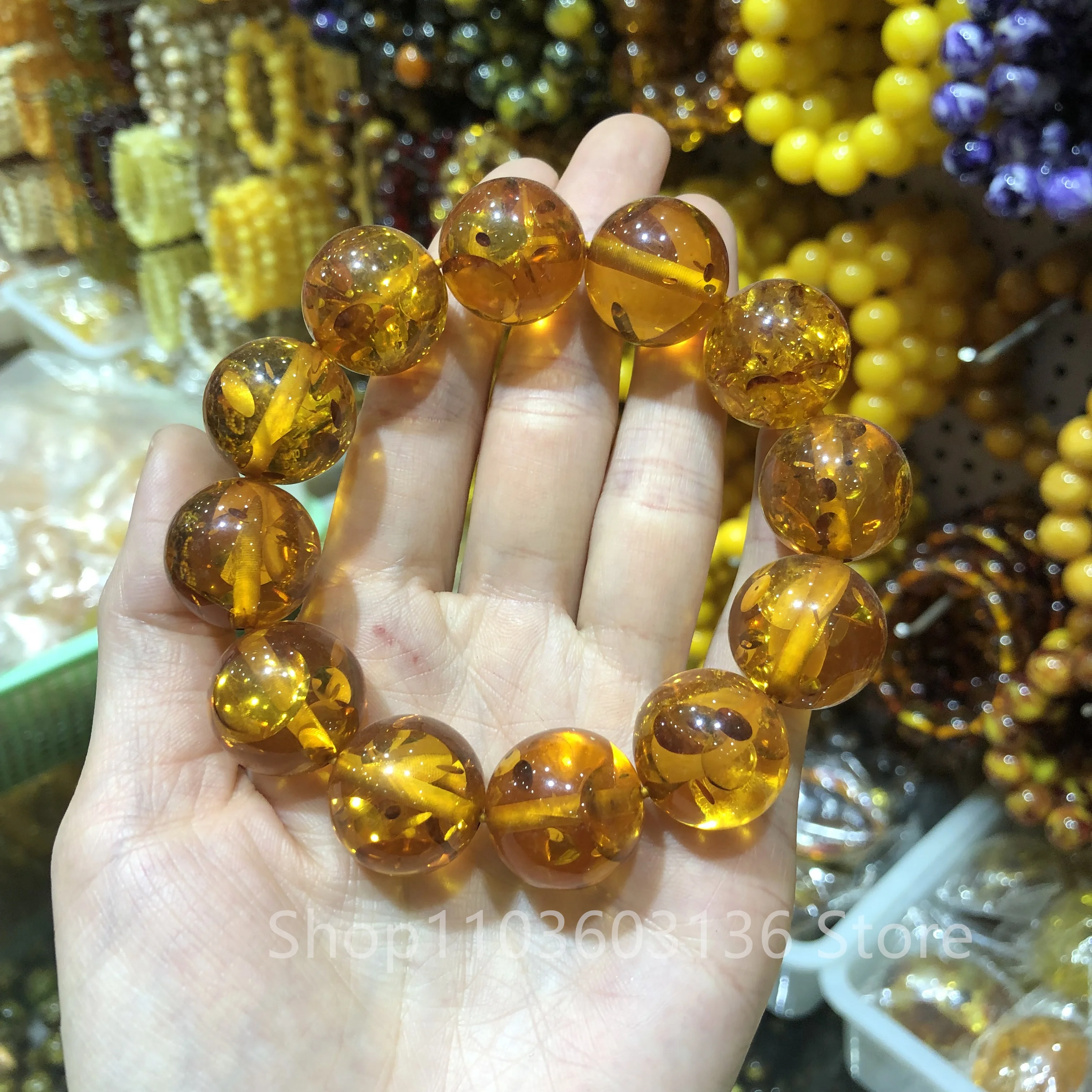 Amber Yellow Beeswax Old Honey Wax Amber Bracelet Round Patterned bracelets Row for Men Hand Bangle Suitable 15-20 -25cm