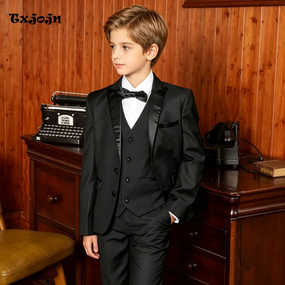 Homecoming Black Boys Suit Jacket Pants Vest 3 Piece Set Formal Blazer for Kids Wedding Tuxedo Suits 2-16 Years Custom Clothes