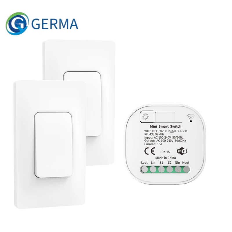 GERMA Tuya Smart Switch Set WiFi RF433MHZ  Wireless Remote Controller Timer No Battery Wall Panels Light Switch Work with Alexa