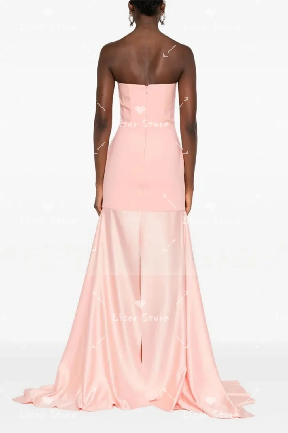 Liser Customized Blush Strapless Satin Mermaid Maxi Evening Dress Solid Tube Top Slim Fitted Formal Wedding Guest Party Gown