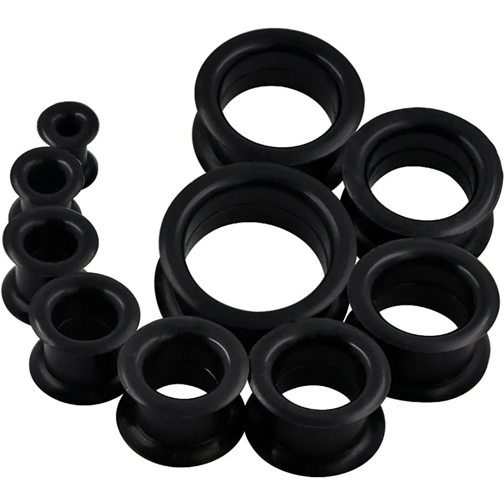 1 PC/10 PCS Piercing Tunnel Set Soft/Hard Silicone Flesh Tunnel Plug 2g-25mm Flexible Ear Stretching Gauge Expander Black