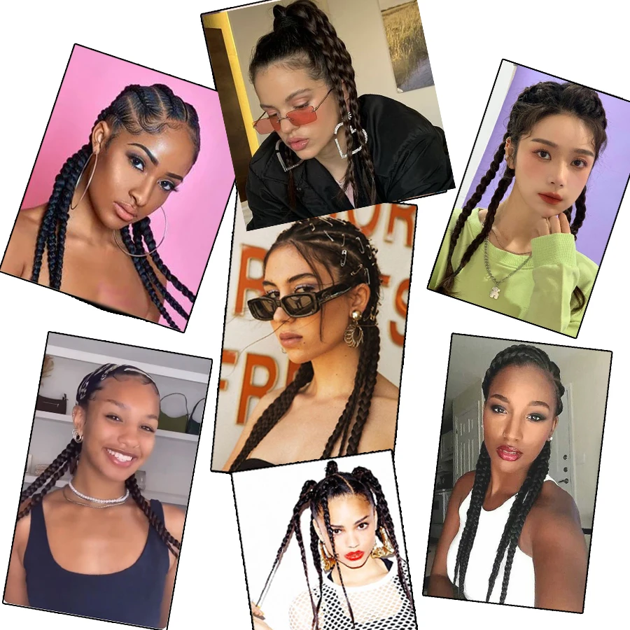 Tresses Synthétiques Noires de Boxe, Chignon avec artificiel astique, Petit Anneau de Cheveux, Crochet, Extensions de Queue de Cheval, 16 Pouces