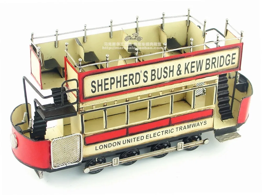 

Vintage Handmade Iron Car Model Decorative Crafts UK London Double Sightseeing Bus Decoration