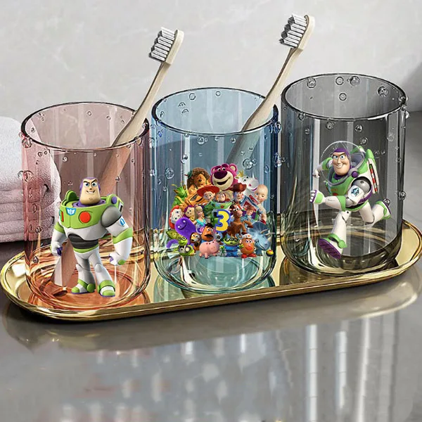 غسول الفم من الراتنج الشفاف المطبوع عليه رسوم متحركة محيطية من توي ستوري باز لايت يير وكوب فرشاة الأسنان كوب ماء مضاد للسقوط