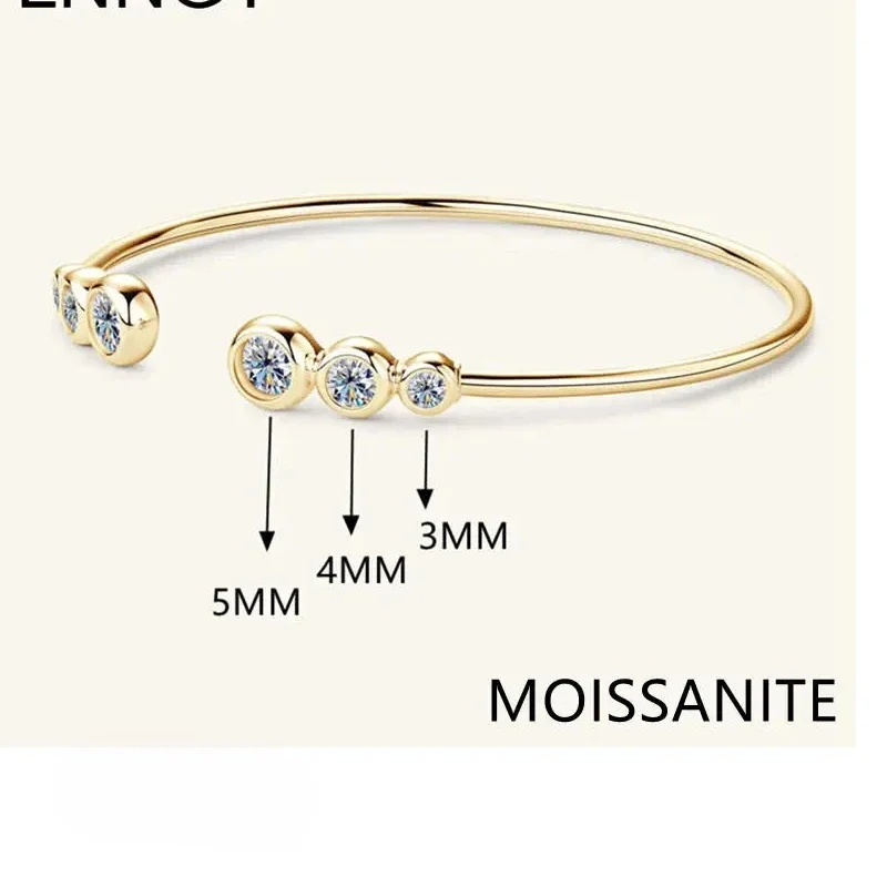

925 Sterling Silver Adjustable Cuff Bracelet with Original Bezel & Moissanite - Women's Open Wrist Jewelry Gift Key Translation
