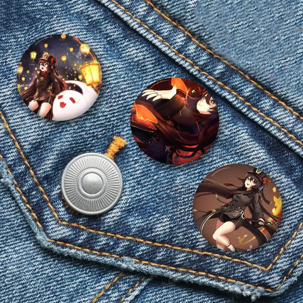 Genshin Impact Hu Tao Anime 58mm Handmade Brooch Cartoon Cosplay Badge on Backpack Jewelry Accessories Gifts