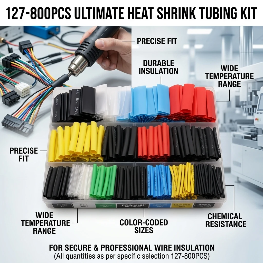 127-800PCS Heat Shrink Tubings Wire Cable Wrap Assortment Tube Sets Electric Insulation Heat Shrink Tube Kit