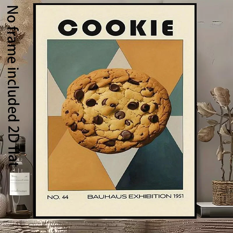 2D Flat, 1pc Bauhaus Exhibition Chocolate Biscuit - Minimalist Retro Vertical Frameless Canvas Painting Suitable for /, Moder