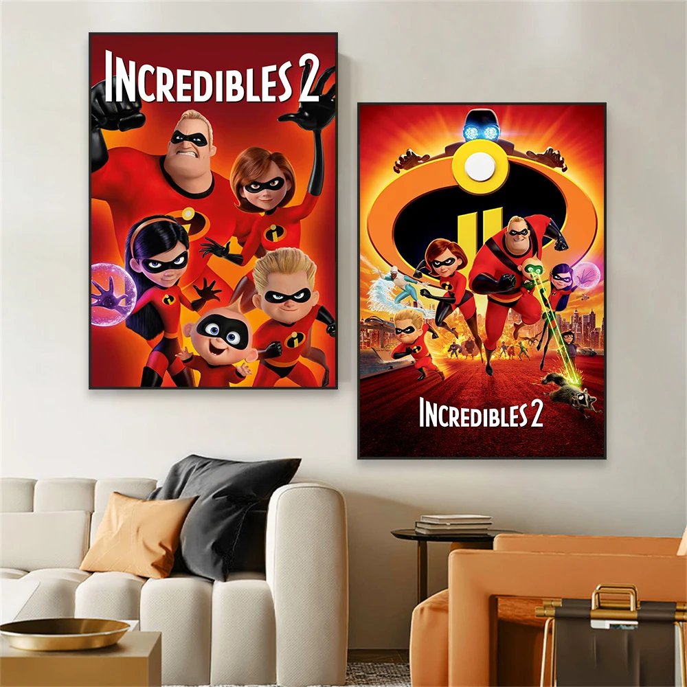 Disney Movie Incredibles 2 Art Poster Vintage Motivational Prints Home Kids Bedroom Wall Art Canvas Painting Nursery Wall Decor