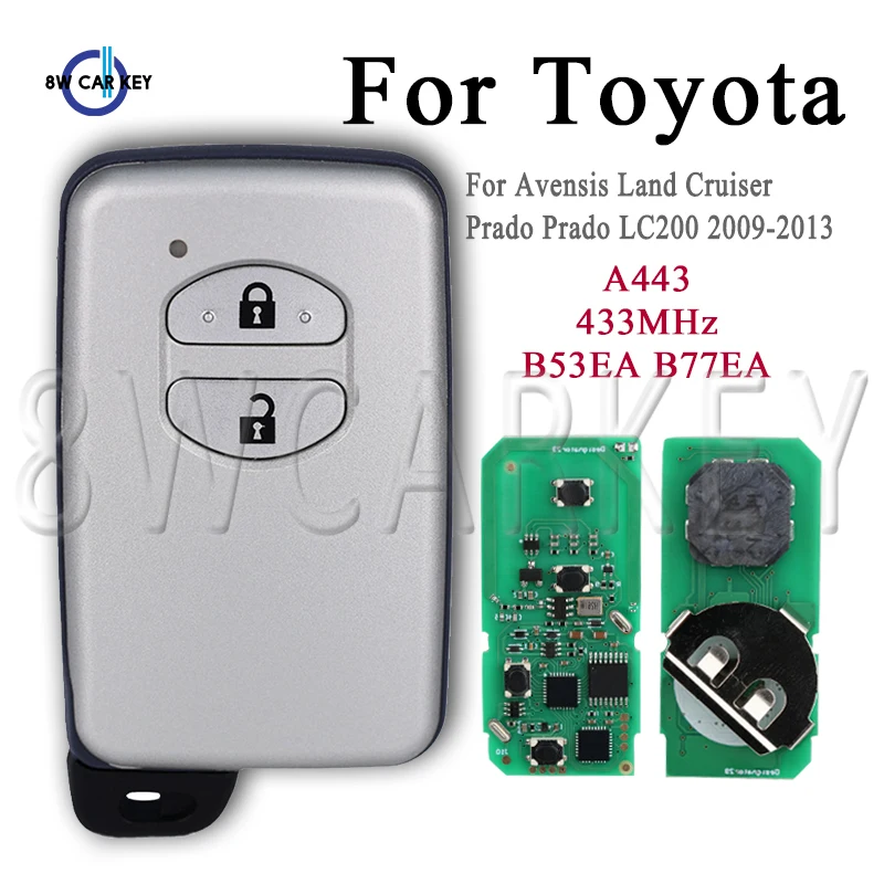 Auto Smart Remote Key For Toyota Land Cruiser Prado LC200 2009-2013 Car Keys Shell B53EA B77EA ASK 433MHZ A433 Fob 2 Buttons